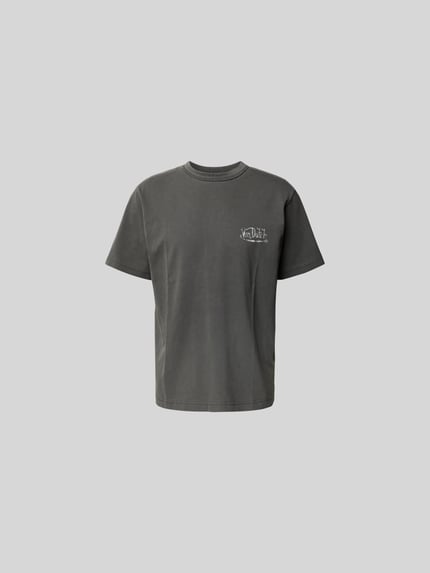Productfoto, Relaxed Fit T-Shirt aus reiner Baumwolle van ANNARR in antraciet, label-print op borst, ronde hals, korte mouwen, heren, ruglengte maat M 70 cm
