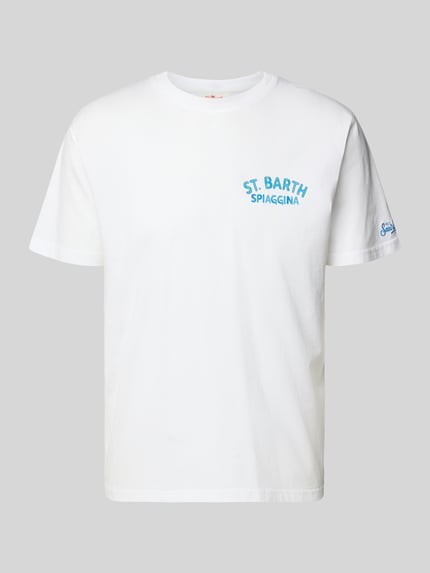 Produktfoto, weißes T-Shirt mit Label-Prints Modell 'PORTLAND' von MC2 Saint Barth aus reiner Baumwolle, Regular Fit, Rundhalsausschnitt