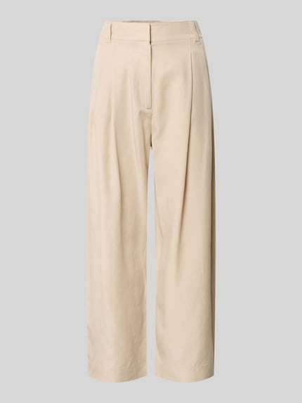 Produktfoto, Hose aus Lyocell-Leinen-Mix mit Gesäßtaschen von JAKE*S STUDIO WOMAN, beige Farbe, Relaxed Fit, sichtbare Drapierungen, glatte Textur