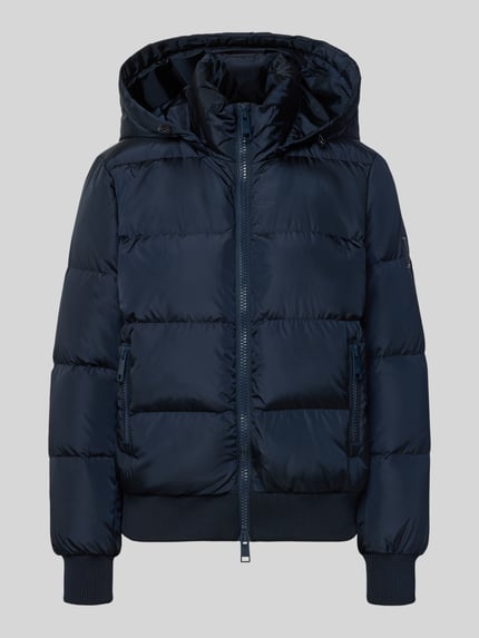 Productfoto, Steppjacke mit Daunen-Feder-Füllung van Armani Exchange in donkerblauw, regular fit, elastische mix, opstaande kraag, tweewegritssluiting, ritszakken, capuchon, gladde textuur