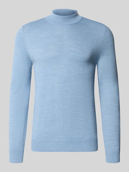 Produktfoto, Regular Fit Turtleneck aus Woll-Mix von Christian Berg Men, jasnoniebieski, mieszanka wełny, krój regular fit, prążkowane wykończenia, prążkowany kołnierz, długi rękaw, długość tyłu w rozmiarze M: 69 cm, długość rękawów: 51 cm