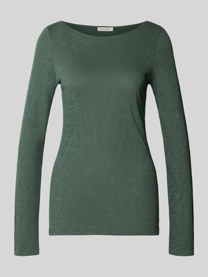 Productfoto, Regular Fit shirt met lange mouwen van puur katoen in olijfgroen met fijne structuur, Dames Langarmshirt van Marc O'Polo
