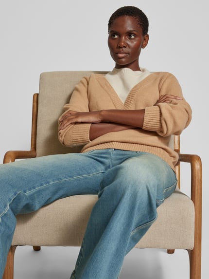 Rabanne Sweter ze stójką Camel 3