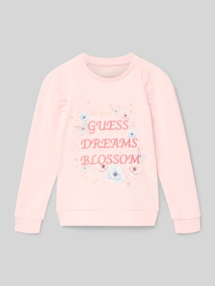 Produktfoto, Bluza Sweatshirt mit Label-Detail od Guess z bawełny, krój regular fit, prążkowane wykończenia, okrągły dekolt, detal z logo