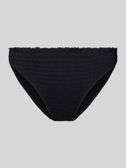 Produktfoto, schwarzer Bikini Slip mit Strukturmuster und Wellensaum, Regular Fit, Modell 'SKIN LOBSTER' von Neo Noir, Stretch-Material.