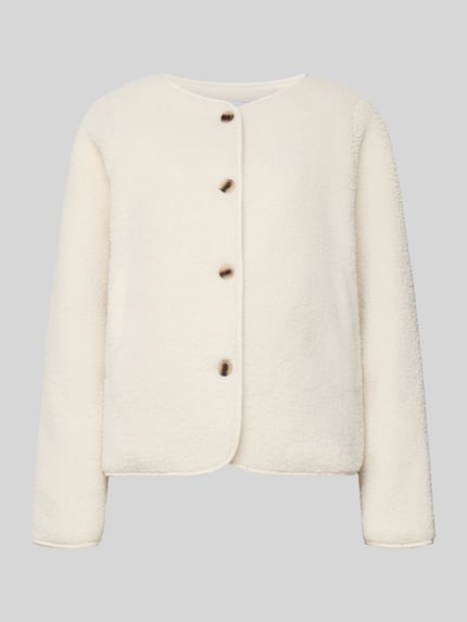 Produktfoto, Jacke mit Knopfleiste Modell 'ADA' von Vila, krój regular fit, teddy, dekolt okrągły, kieszenie, kremowa struktura