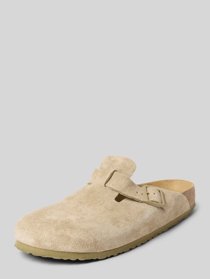 Birkenstock Kapcie skórzane ze sprzączką model ‘Boston’ Beżowy 1