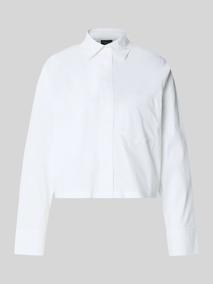 Produktfoto, Boxy Fit Hemdbluse aus Baumwoll-Mix von s.Oliver BLACK LABEL, Efekt: jednolity kolor, krój: pudełkowy, kołnierzyk koszulowy, długość: krój krótki, listwa guzikowa, długi rękaw z mankietami, brustasza, materiał: mieszanka bawełny