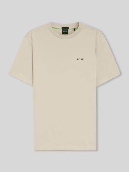 BOSS Green męski t-shirt o kroju regular fit z mieszanki bawełny Beżowy 2