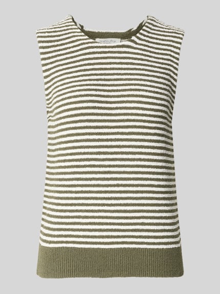 Produktfoto, Frise Yarn Frottee Ringel-Top von Christian Berg Woman, wzór w paski, okrągły dekolt, krój regular fit, długość tyłu w rozmiarze S: 56 cm