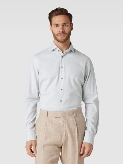 Profuomo Regular Fit Businesshemd mit Leinen-Anteil Hellgruen 4