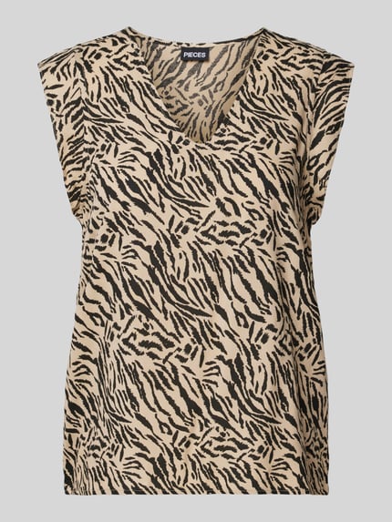 PIECES Blouse van viscose met V-hals, model 'NYA' Zand - 2