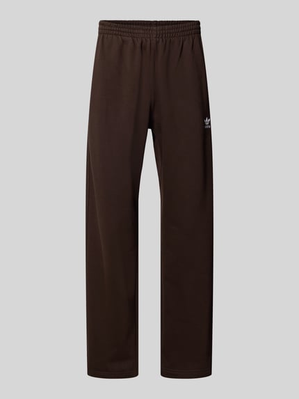 Produktfoto, brązowe Straight Fit Sweatpants mit Logo-Stitching von adidas Originals, czysta bawełna, elastyczny pas, długość nogawki 78 cm