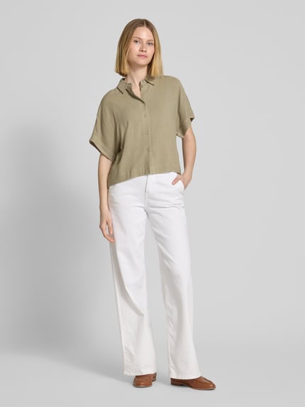 Selected Relaxed fit blouse van een mix van viscose en linnen, model 'VIVA' Olijfgroen - 1