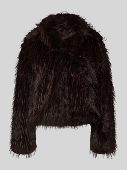 Produktfoto, Jacke aus Kunstfell mit Stehkragen von Rich & Royal, dunkelbraun, flauschige Struktur, Regular Fit, rechteckige Form
