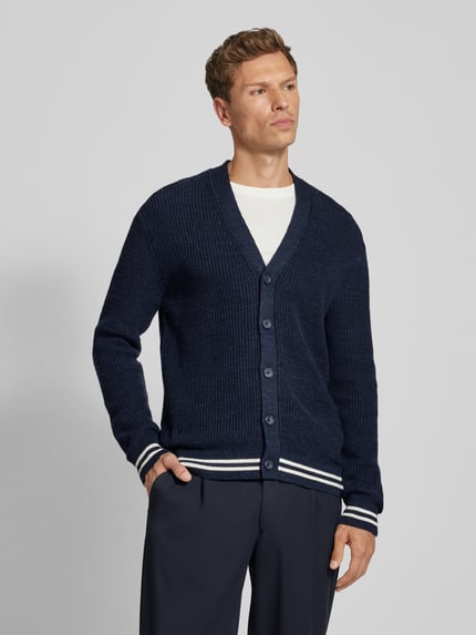 OLYMP Level 5 Gebreid jack met V-hals Marineblauw - 4
