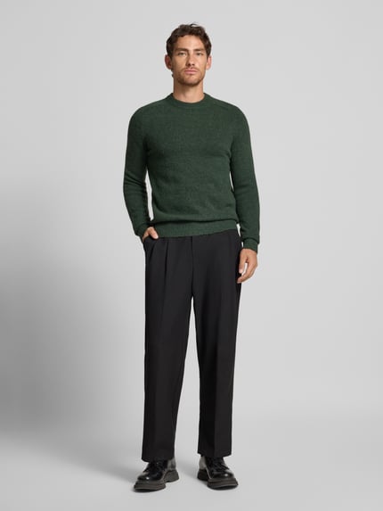 Selected Sweter z dzianiny o kroju regular fit z dodatkiem wełny z alpaki model „RAI” Ciemnozielony 1