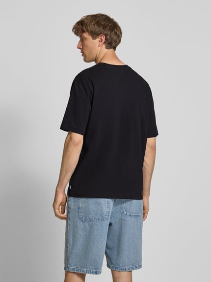 REVIEW T-shirt met geribde ronde hals Zwart - 5