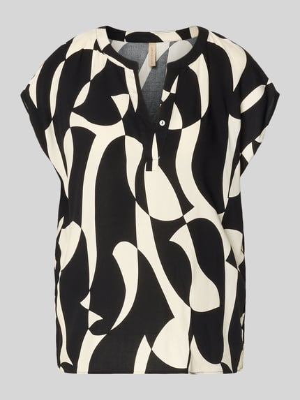Productfoto, Regular Fit Blouse van viscose met V-hals model 'CHANISE' van Soyaconcept, allover look, zwart-wit, lengte 65 cm, damesmode