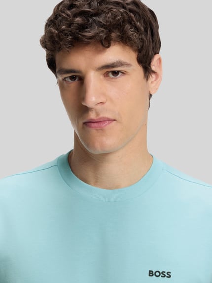 BOSS Green męski t-shirt o kroju regular fit z mieszanki bawełny Morski 3