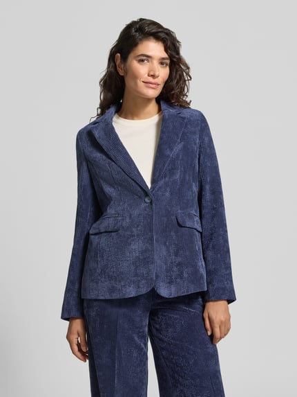 MORE & MORE Slim fit blazer van corduroy met klepzakken Donkerblauw - 4