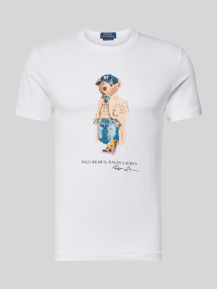Produktfoto, wit slim fit t-shirt van katoen met polo bear-print Slim Fit T-Shirt aus reiner Baumwolle mit Polo-Bear-Motiv Modell '26/1' van Polo Ralph Lauren, heren t-shirt