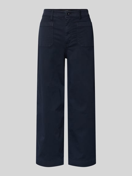 Productfoto, Regular Fit Culotte uit katoenmix van Lauren Ralph Lauren, effen donkerblauw, cropped lengte, met steekzakken en riemlussen.