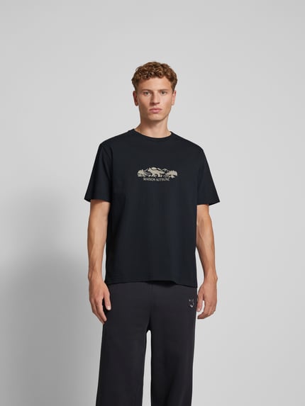 MAISON KITSUNÉ T-Shirt mit geripptem Rundhalsausschnitt Black 4