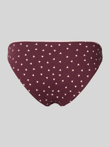 Produktfoto, Slip aus Baumwoll-Mix im 3er-Pack von Jake*s Casual in Dunkelrot mit kleinen beigen Herzmotiven auf glatter Oberfläche
