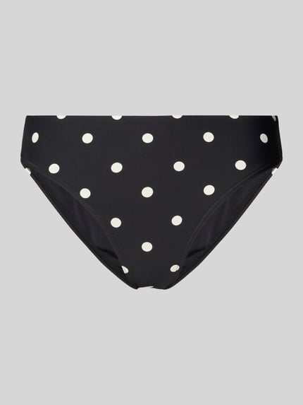 Productfoto, zwarte bikinibroekje met witte stippen, nauwsluitend, materiaalmix met stretch, all-over look, elastische band, Bikini-Slip im Allover-Look van Jake*s Casual.
