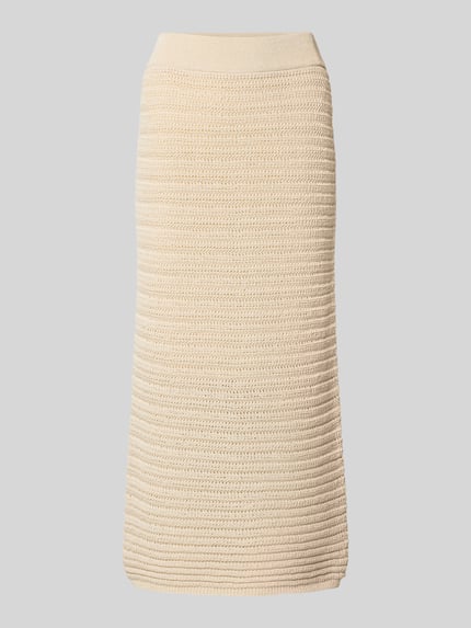 Productfoto, Strickrock mit elastischem Bund van OPUS, beige kleur, rechte fit, katoenmix, midi-lengte, gestructureerde textuur