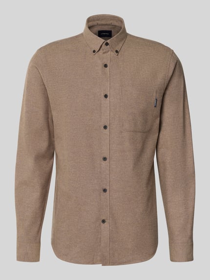 Lindbergh Slim fit vrijetijdsoverhemd met borstzak, model 'Brushed' Lichtbruin - 2
