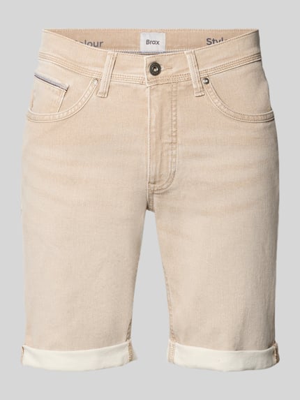 Produktfoto, Regular Fit Jeansshorts aus Baumwoll-Mix von Brax in Optik: Unifarben mit 5-Pocket-Design, Knopf und Reißverschluss, Material: Baumwoll-Mix