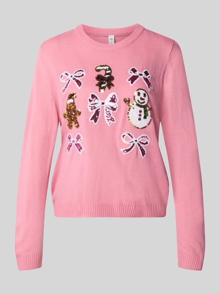 ONLY Strickpullover mit weihnachtlichem Motiv-Print Pink 1