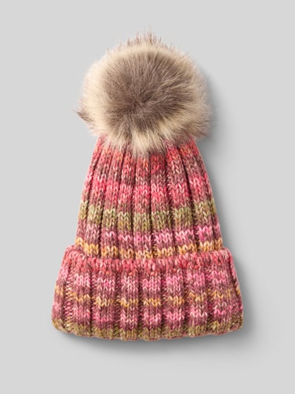 Kurt Beines Strickmütze mit Woll-Anteil und Bommel Pink 1
