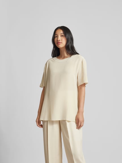 Joseph T-shirt met geribde ronde hals Ecru - 4