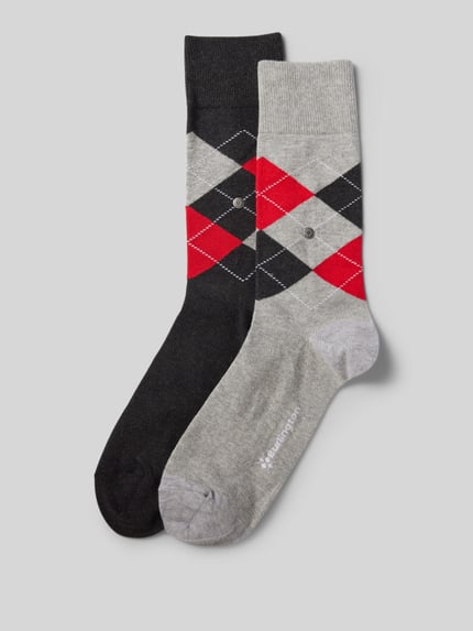 Burlington Sokken met labelapplicatie in een set van 2 paar, model 'Everyday Argyle' Groen - 1