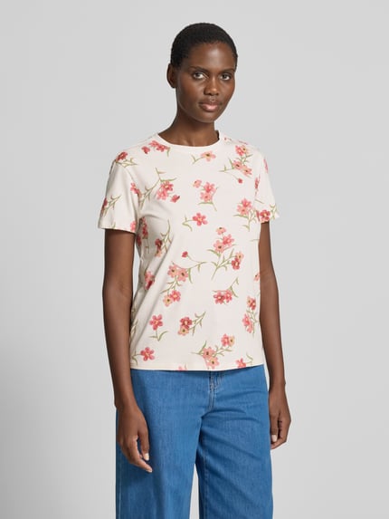Jake*s Casual T-shirt in all-over look met ronde hals Offwhite gemêleerd - 4