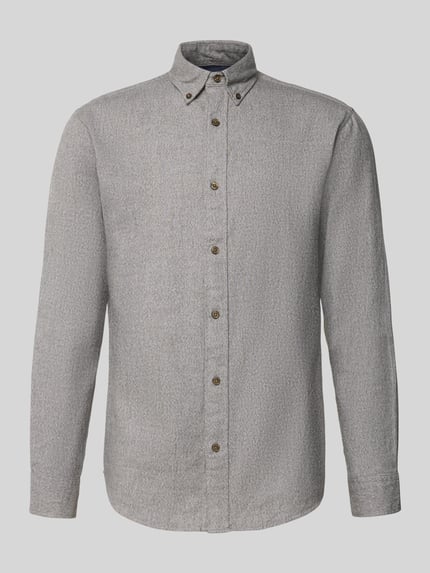 Produktfoto, Freizeithemd mit Knopfleiste Modell 'LUBARKLEY' von Jack & Jones Premium, Reine Baumwolle, Regular-Fit, grau meliert, strukturierte Oberfläche, Button-Down-Kragen, lange Ärmel, glatte Knopfleiste, Rückenlänge 76 cm, Schulterbreite 50 cm, Ärmellänge 66 cm.