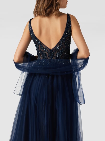 Mascara Abendkleid in Maxilänge aus Tüll Dunkelblau 3