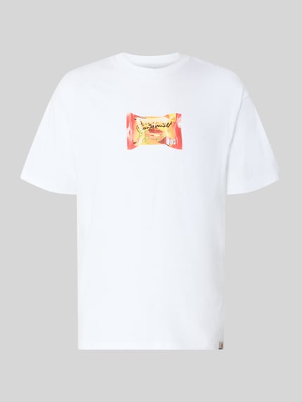 Produktfoto, Regular Fit T-Shirt mit Motiv-Print Modell 'Snack' von Carhartt Work In Progress in Weiß, reine Baumwolle, Rundhalsausschnitt, glatte Struktur, Herren T-Shirt.