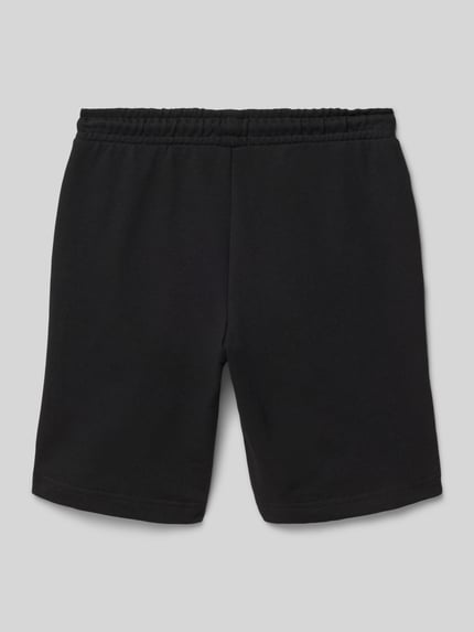 Produktfoto, schwarze Shorts mit Logo-Print Modell 'GORDON' von Jack & Jones aus Baumwoll-Mix, elastischer Bund, Loose Fit, glatte Oberfläche