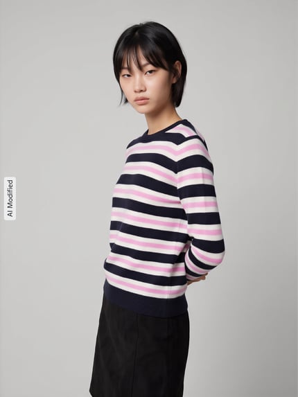 Jake*s Casual Regular Fit Pullover mit gestreiften Muster Dunkelblau 4