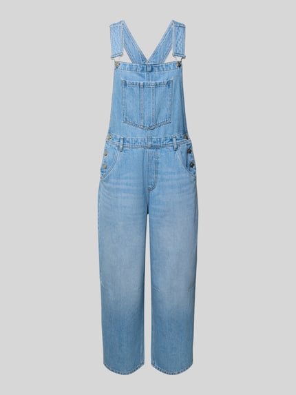 Productfoto, Barrel Fit Latzhose met verstelbare bandjes van JAKE*S STUDIO WOMAN, lichtblauw denim, cropped model, borstzak, steekzakken