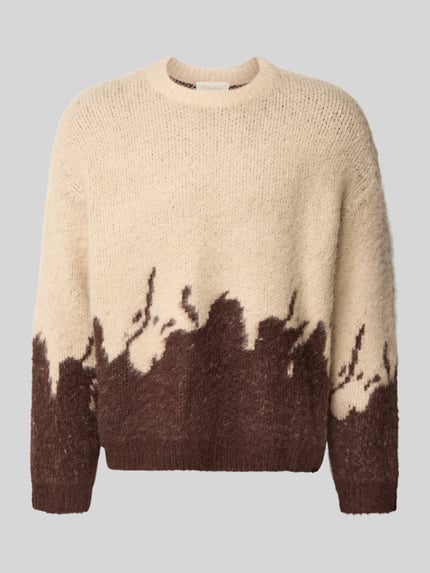 Produktfoto, Strickpullover mit gerippten Abschlüssen von ANOTHER COTTON LAB, beige-braun, elastischer Material-Mix, grobe Textur