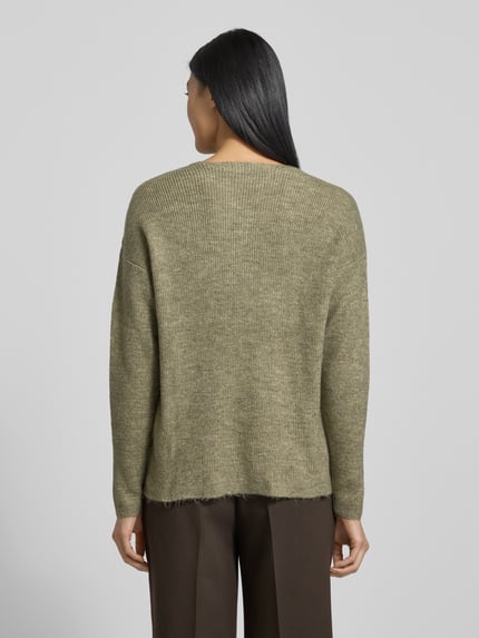 VERO MODA Regular Fit Strickpullover mit V-Ausschnitt Modell 'CREWLEFILEGLITTER' Oliv 5