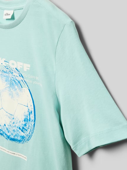 Productfoto, Regular Fit T-shirt uit puur katoen van s.Oliver RED LABEL voor kinderen in look: effen met motiefprint, jersey, korte mouw, ronde hals, lichtblauw
