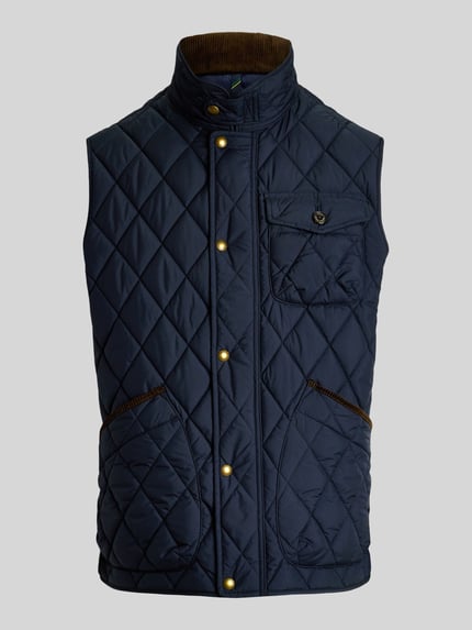 Produktfoto, granatowa kamizelka o kroju regular fit z naszywką z logo model 'BEATON' od Polo Ralph Lauren, lekkie pikowanie