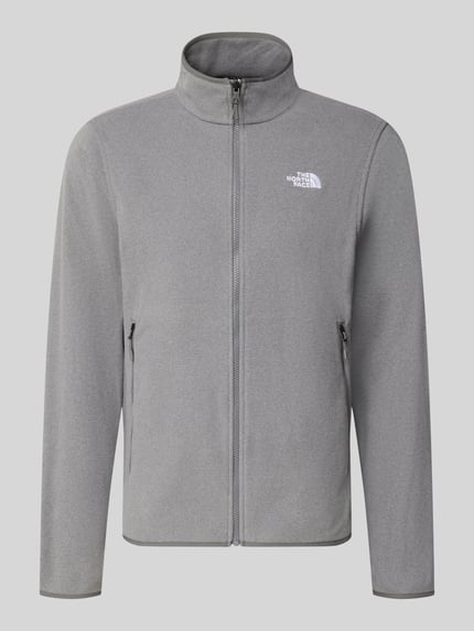 Produktfoto, graue Fleecejacke mit Stehkragen, Label-Stitching und Reißverschlusstaschen, Modell 'GLACI' von The North Face, Regular Fit