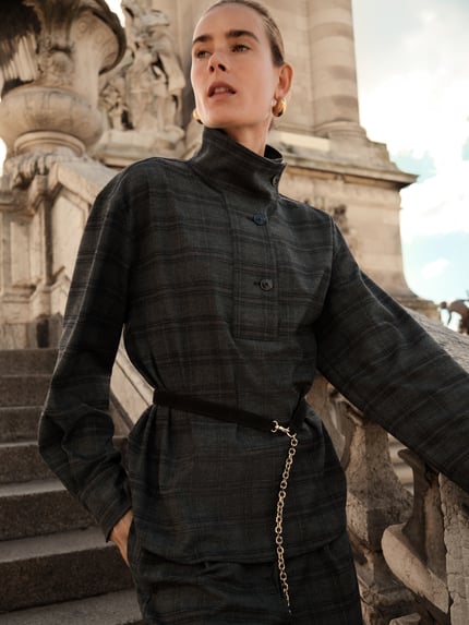 Style Icon Collection Karo-Bluse mit asymmetrischem Stehkragen–curated by Vera van Erp Dunkelgrau Melange 6